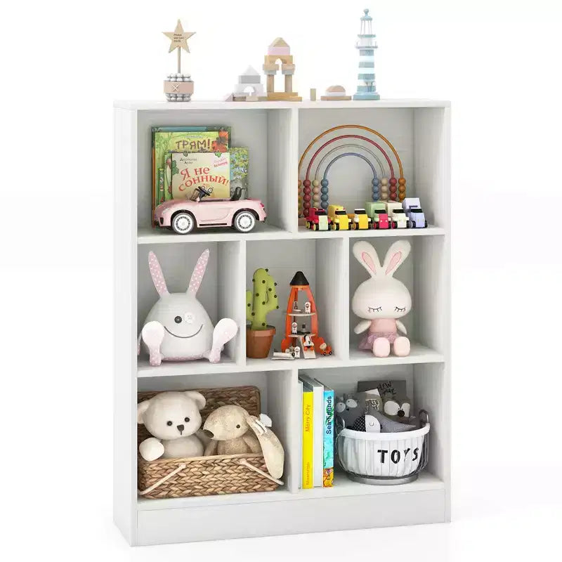 Bibliothèque Costway 7 cubes pour enfants, étagère de rangement en bois pour jouets, bibliothèque sur pied, marron/blanc