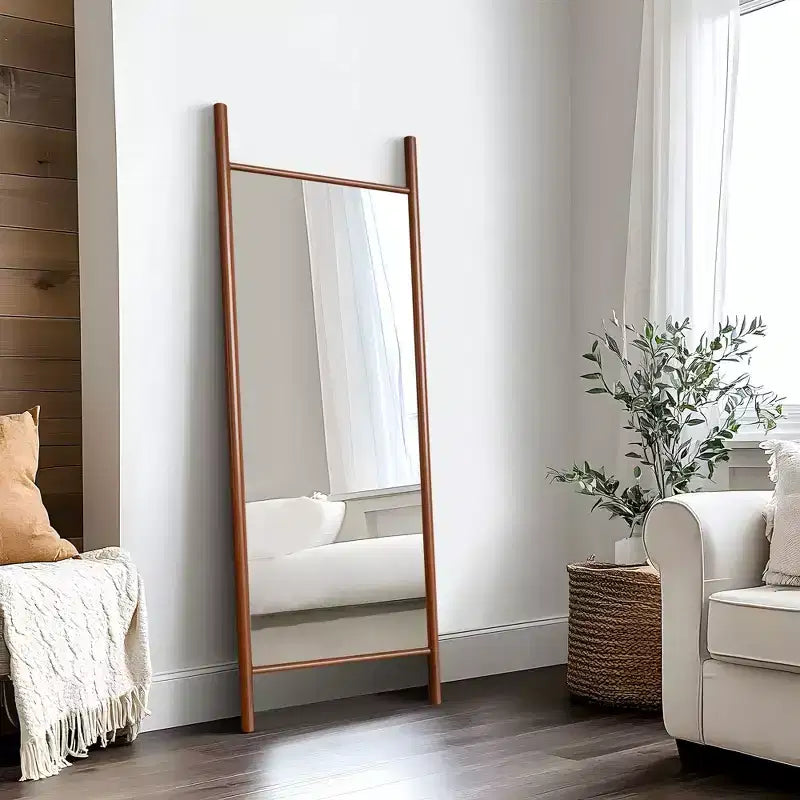 PexFix 21 in. W x 64 in. H Ladder-Style Solid Wood Framed Mirror in Brown
