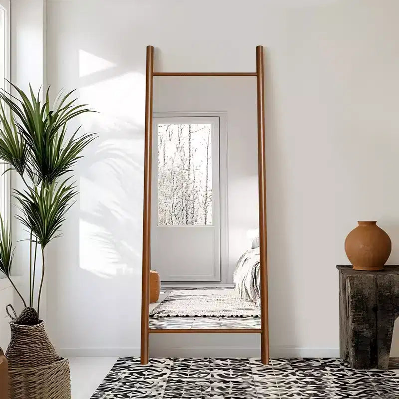 PexFix 21 in. W x 64 in. H Ladder-Style Solid Wood Framed Mirror in Brown