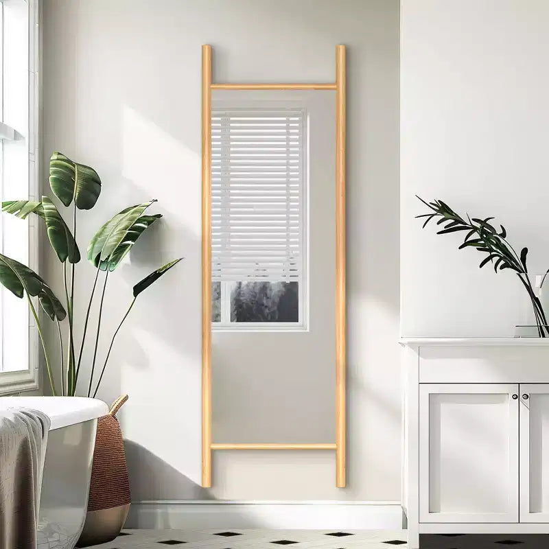 PexFix 21 in. W x 64 in. H Ladder-Style Solid Wood Framed Mirror in Brown