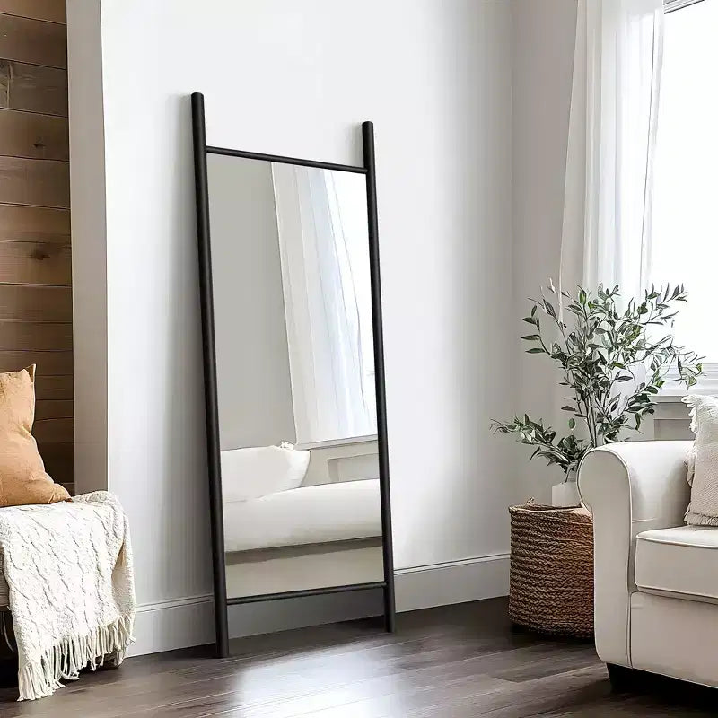 PexFix 21 in. W x 64 in. H Ladder-Style Solid Wood Framed Mirror in Brown