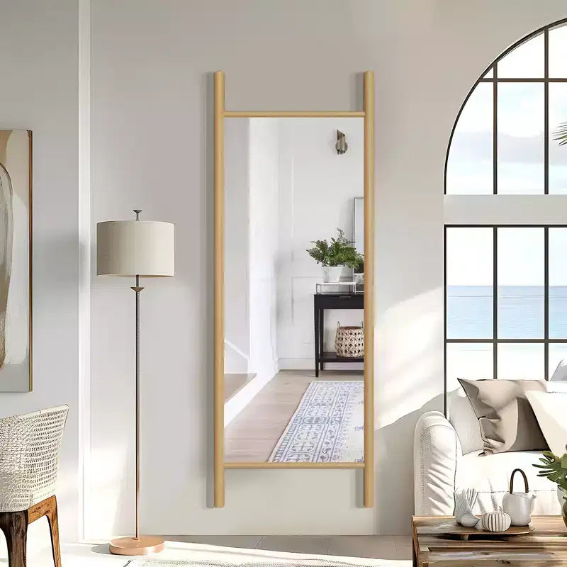 PexFix 21 in. W x 64 in. H Ladder-Style Solid Wood Framed Mirror in Brown