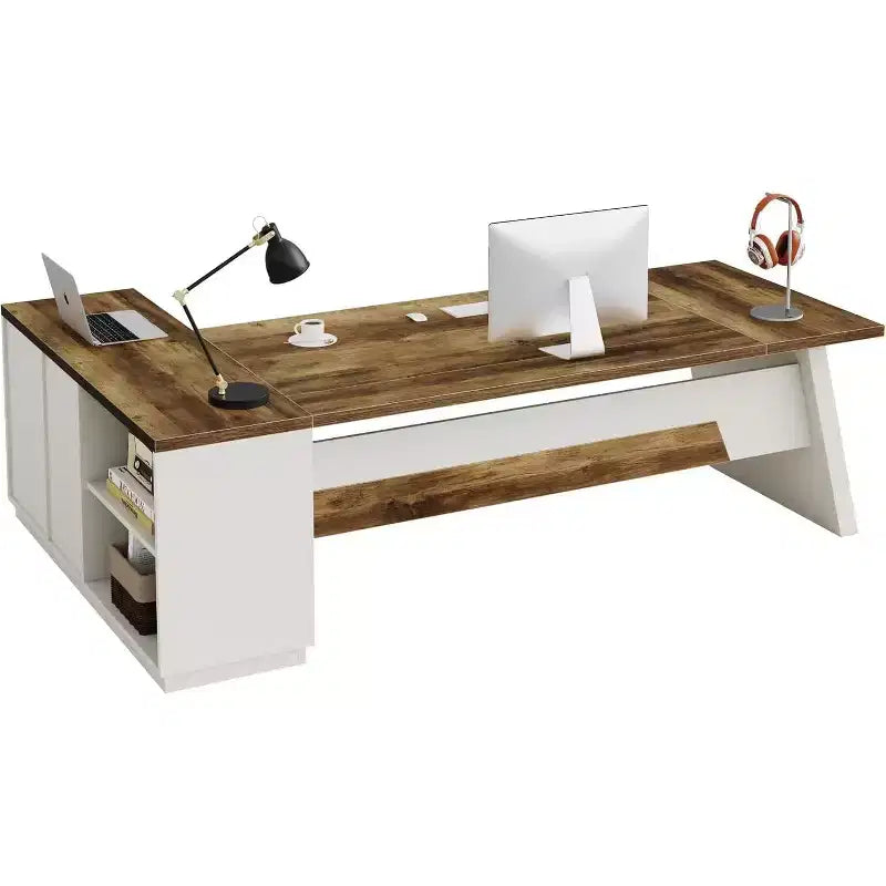 Lantine Modern 78 L-Shaped Executive Desk with Drawers and Lateral File Cabinet