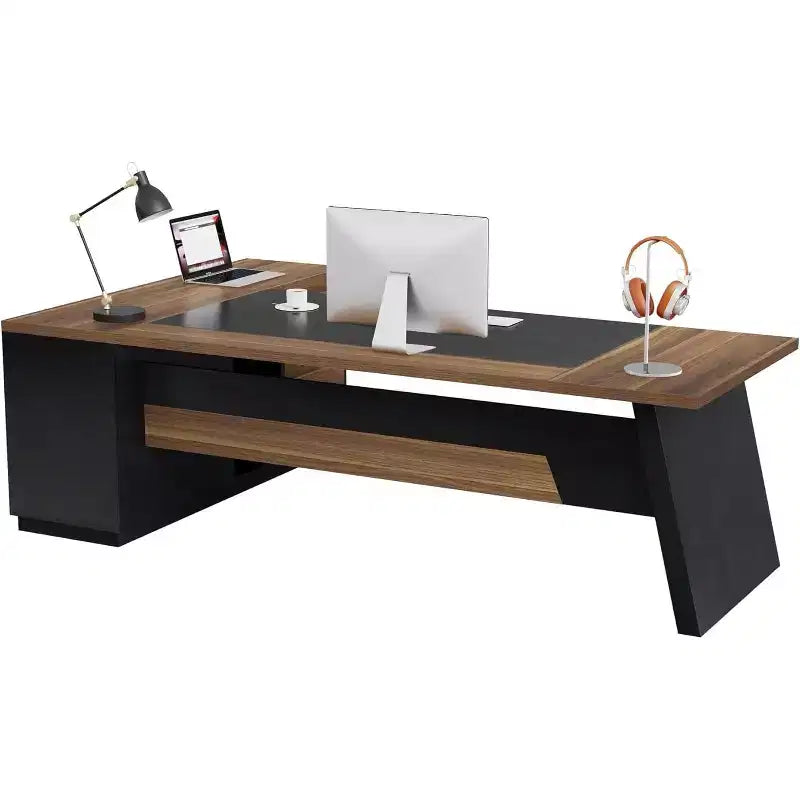 Lantine Modern 78 L-Shaped Executive Desk with Drawers and Lateral File Cabinet