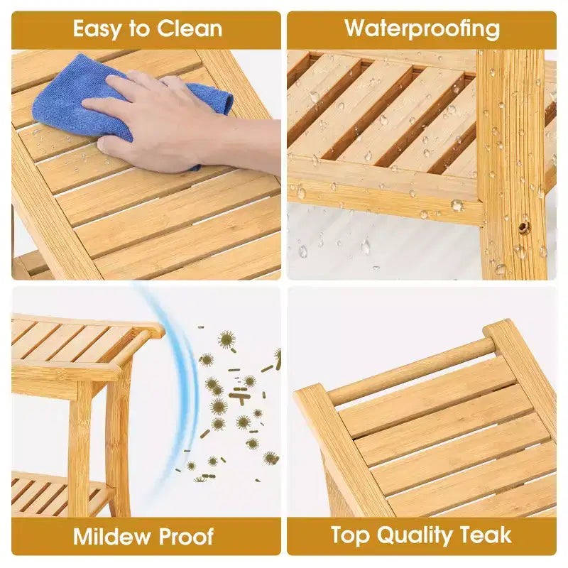 Bamboo Shower Bench with Storage Shelf, Waterproof, 330 lbs Capacity