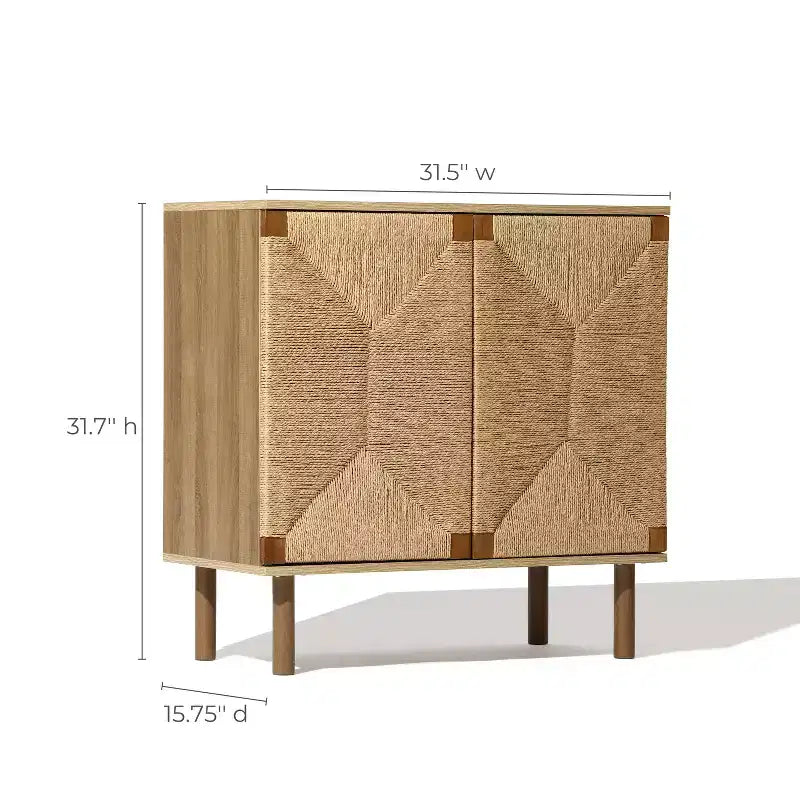LuxenHome Mid-Century Modern Rope 2-Door Cabinet with Wood Legs Natural