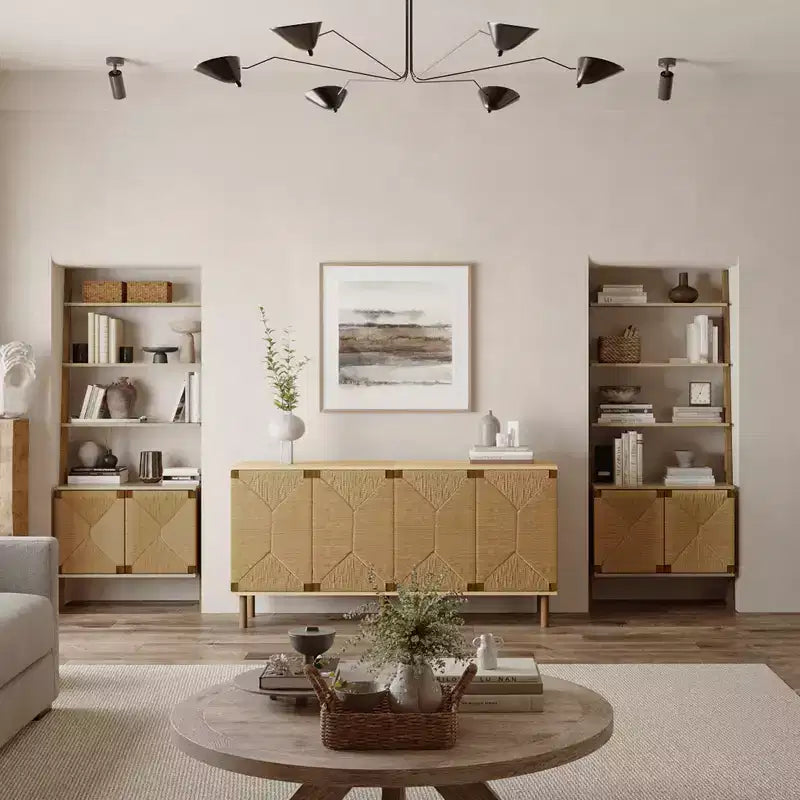 LuxenHome Mid-Century Modern Rope 2-Door Cabinet with Wood Legs Natural