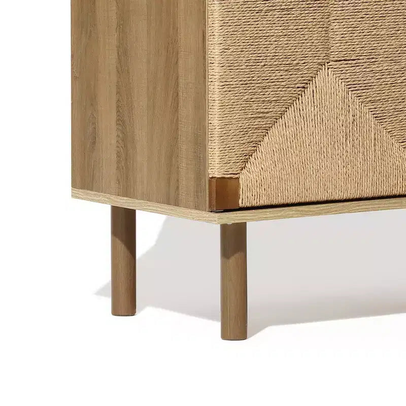 LuxenHome Mid-Century Modern Rope 2-Door Cabinet with Wood Legs Natural