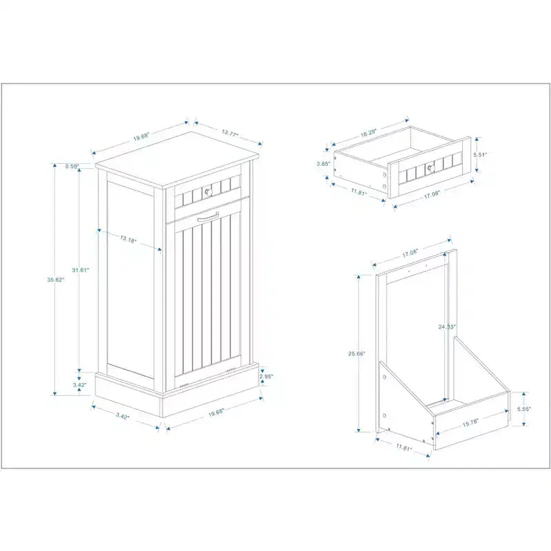 AndMakers 19.68 in. W x 13.77 in. D x 35.62 in. H Ready to Assemble Trash Can Kitchen Cabinet