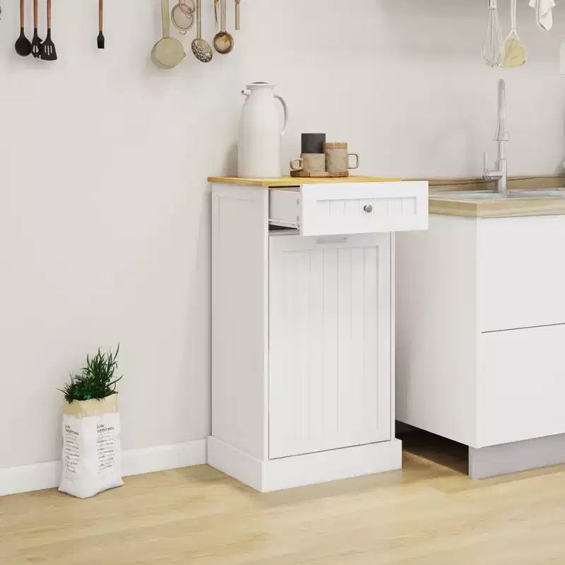 AndMakers 19.68 in. W x 13.77 in. D x 35.62 in. H Ready to Assemble Trash Can Kitchen Cabinet