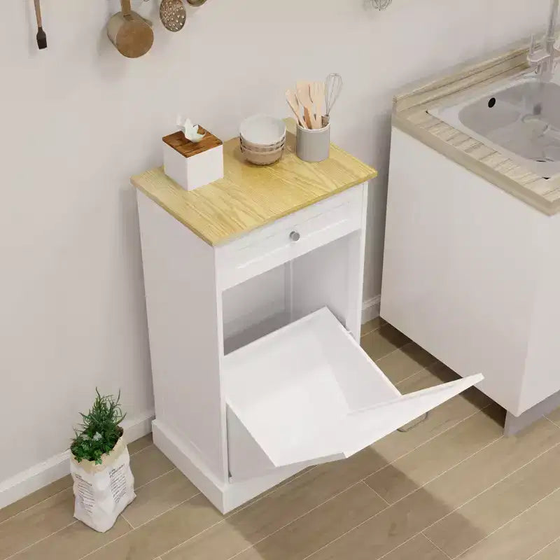 AndMakers 19.68 in. W x 13.77 in. D x 35.62 in. H Ready to Assemble Trash Can Kitchen Cabinet