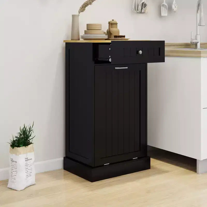 AndMakers 19.68 in. W x 13.77 in. D x 35.62 in. H Ready to Assemble Trash Can Kitchen Cabinet