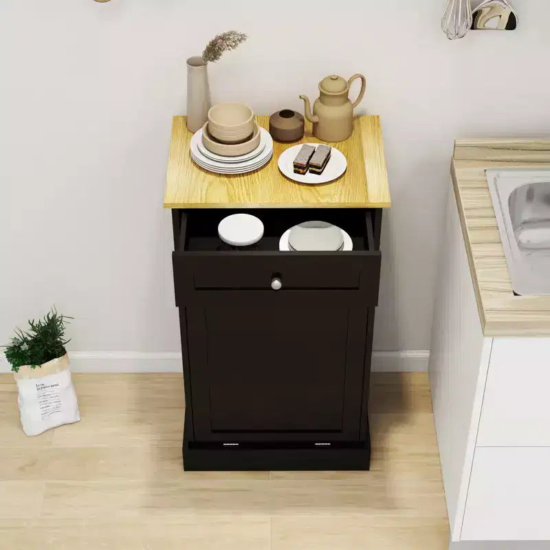 AndMakers 19.68 in. W x 13.77 in. D x 35.62 in. H Ready to Assemble Trash Can Kitchen Cabinet