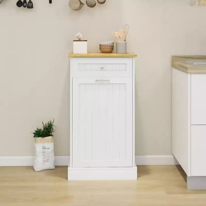 AndMakers 19.68 in. W x 13.77 in. D x 35.62 in. H Ready to Assemble Trash Can Kitchen Cabinet
