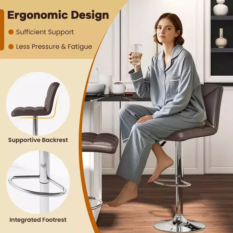 Costway Modern Bar Stools Set of 2 PU Leather Upholstered Swivel Counter Stools with Back Black/Brown/White