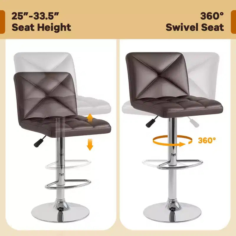 Costway Modern Bar Stools Set of 2 PU Leather Upholstered Swivel Counter Stools with Back Black/Brown/White