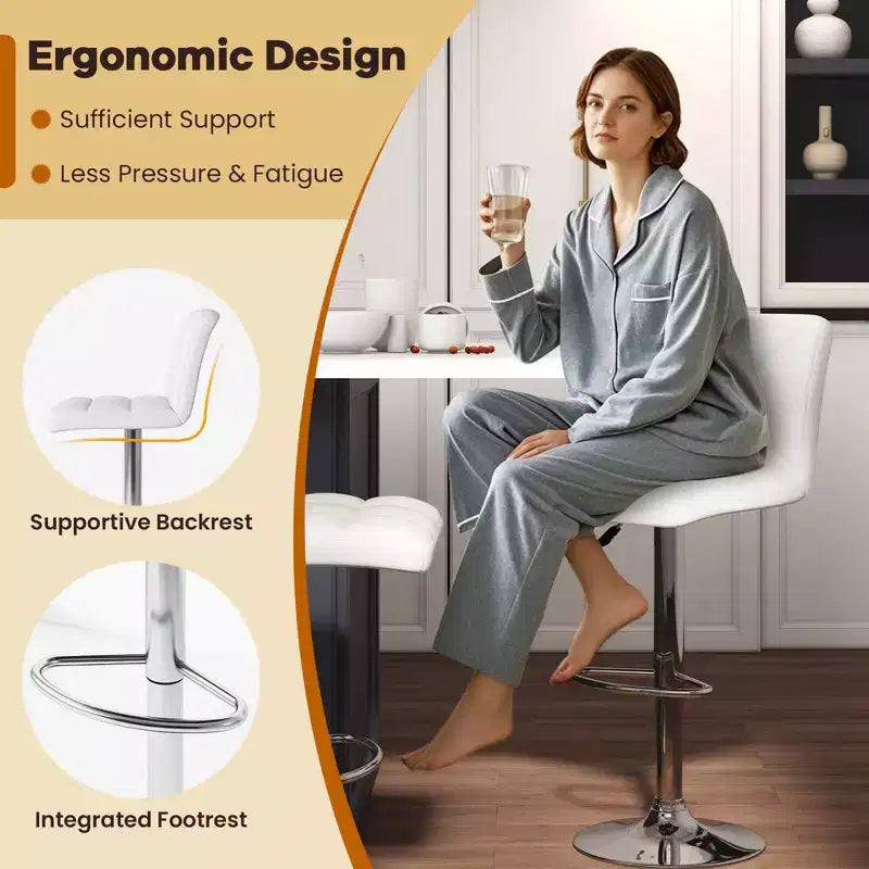 Costway Modern Bar Stools Set of 2 PU Leather Upholstered Swivel Counter Stools with Back Black/Brown/White