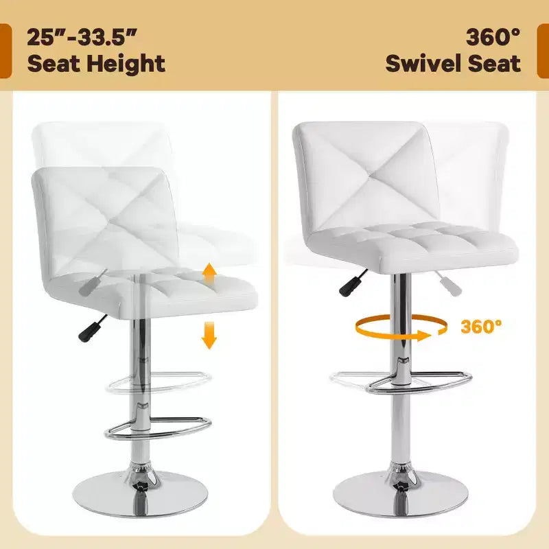 Costway Modern Bar Stools Set of 2 PU Leather Upholstered Swivel Counter Stools with Back Black/Brown/White