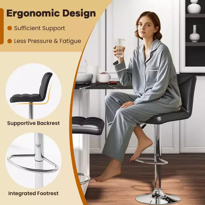Costway Modern Bar Stools Set of 2 PU Leather Upholstered Swivel Counter Stools with Back Black/Brown/White