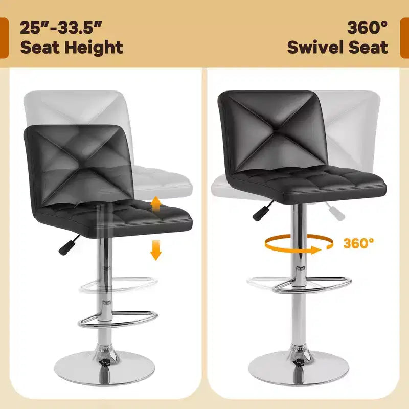 Costway Modern Bar Stools Set of 2 PU Leather Upholstered Swivel Counter Stools with Back Black/Brown/White