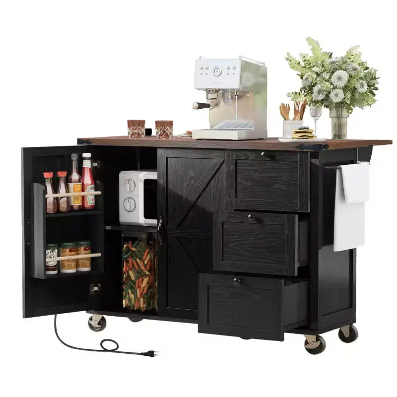 Whisen Farmhouse Style Kitchen Cart Island with Drop Leaf and Locking Wheels