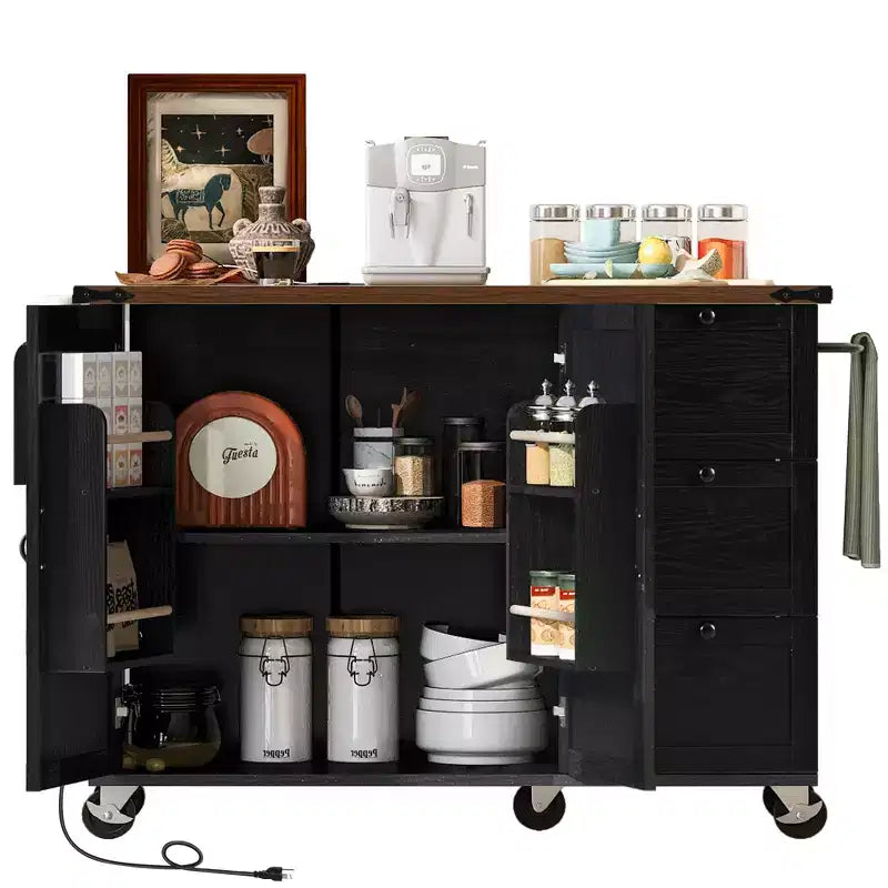 Whisen Farmhouse Style Kitchen Cart Island with Drop Leaf and Locking Wheels