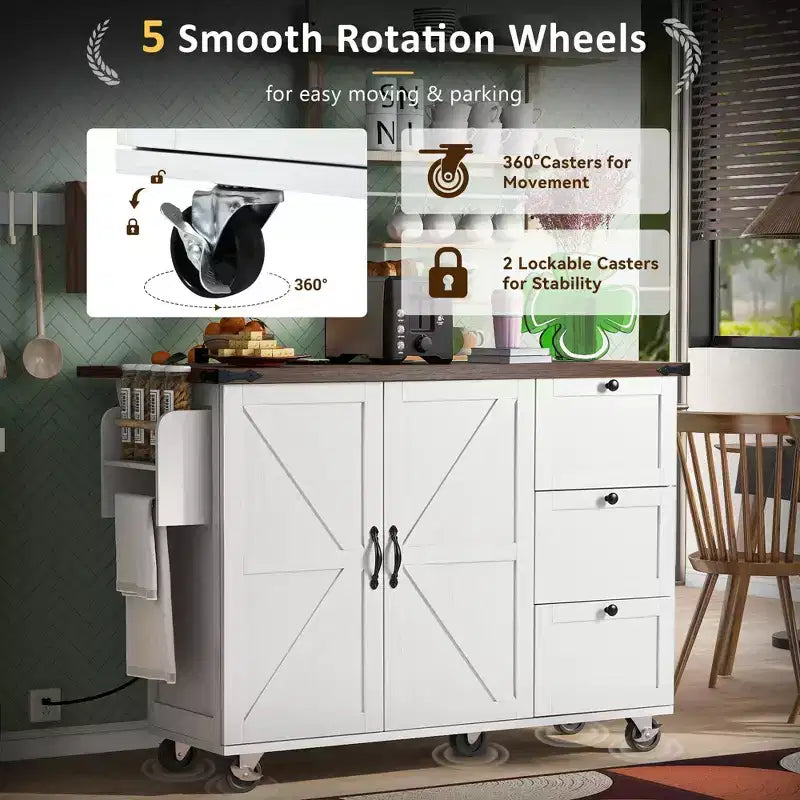 Whisen Farmhouse Style Kitchen Cart Island with Drop Leaf and Locking Wheels