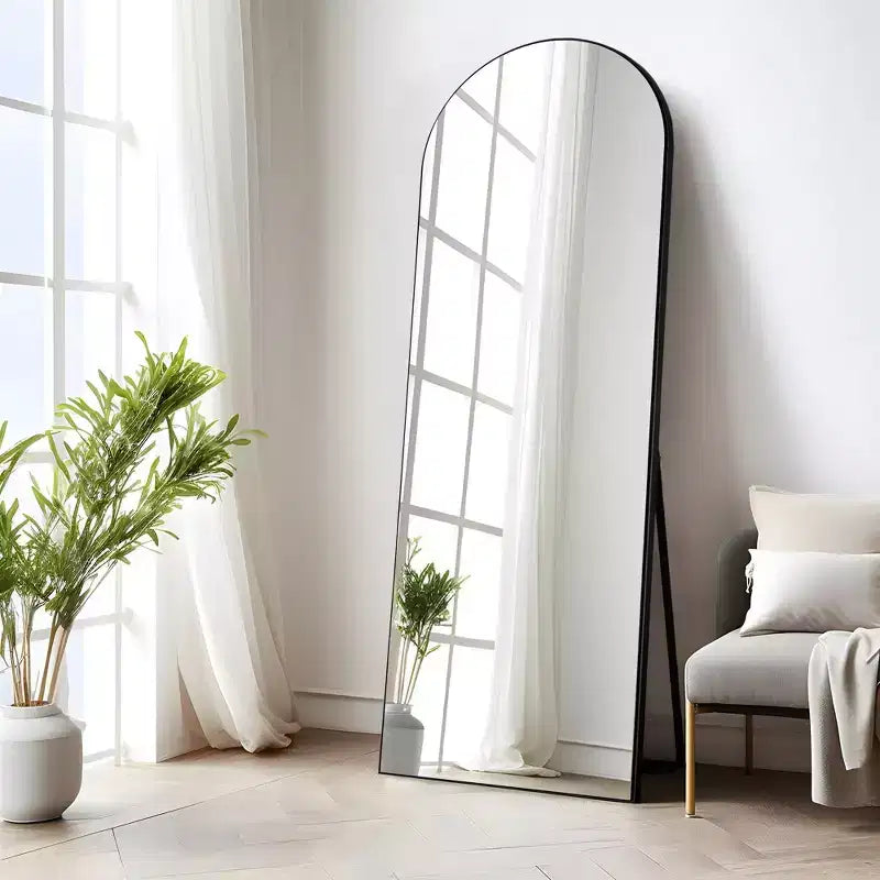 PexFix 25 in W x 63 in H Oversized Arch Wood Full Length Black Wall Mounted Standing Mirror Floor Mirror