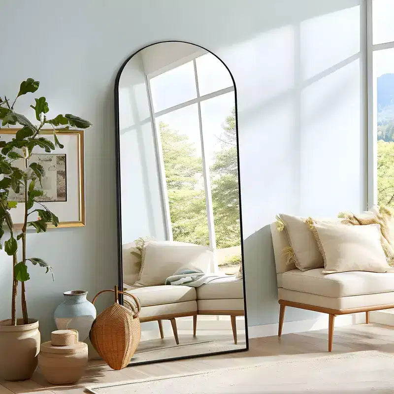 PexFix 25 in W x 63 in H Oversized Arch Wood Full Length Black Wall Mounted Standing Mirror Floor Mirror