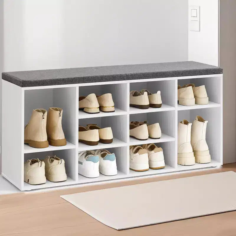 Stylish Shoe Bench with Cushioned Seat and 10 Compartments - Versatile Storage Solution for Entryway and Bedroom