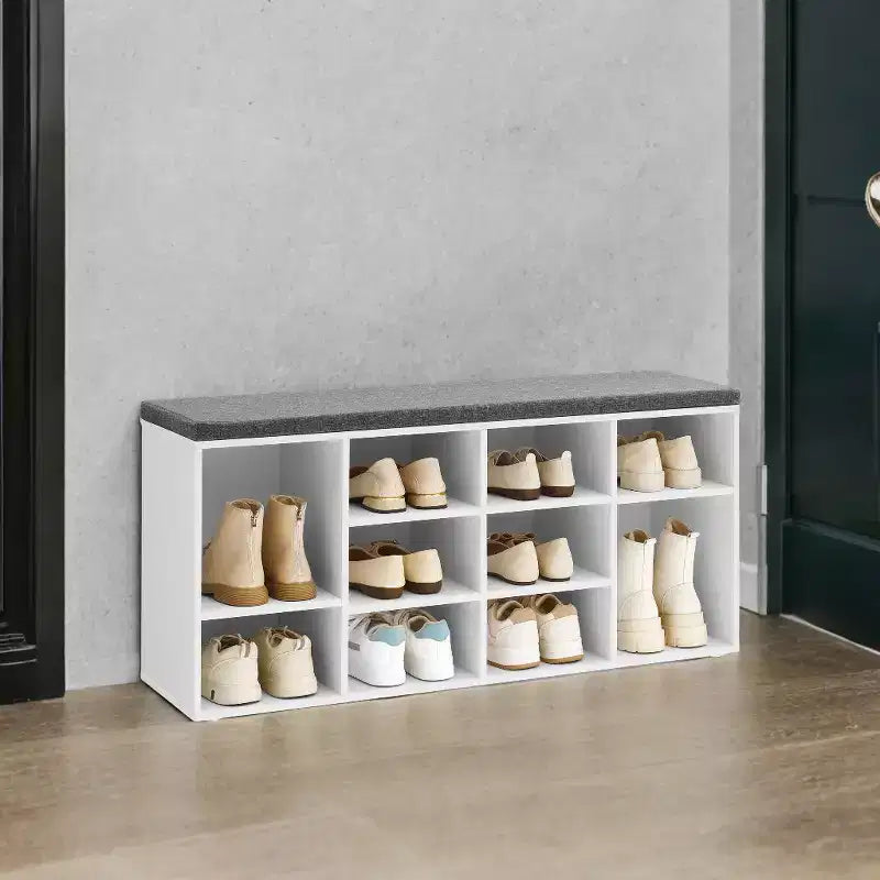 Stylish Shoe Bench with Cushioned Seat and 10 Compartments - Versatile Storage Solution for Entryway and Bedroom