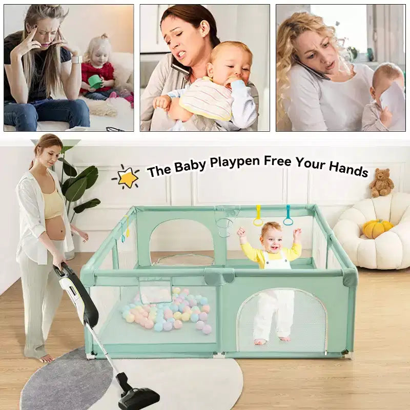 GOTGELIF 71x59 4-Panel Baby Playpen Spacious & Secure Portable Playard
