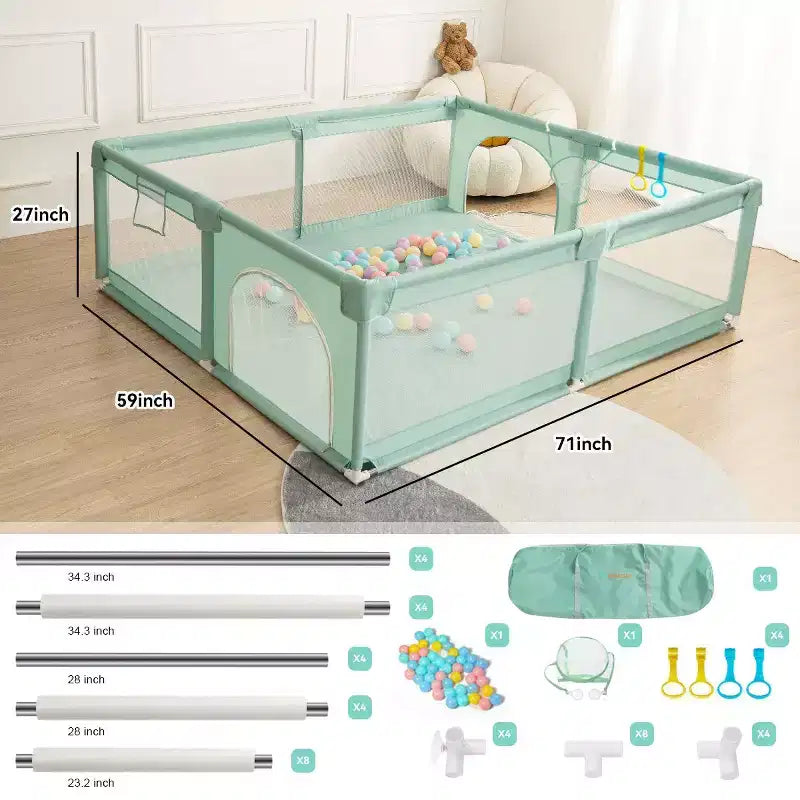 GOTGELIF 71x59 4-Panel Baby Playpen Spacious & Secure Portable Playard