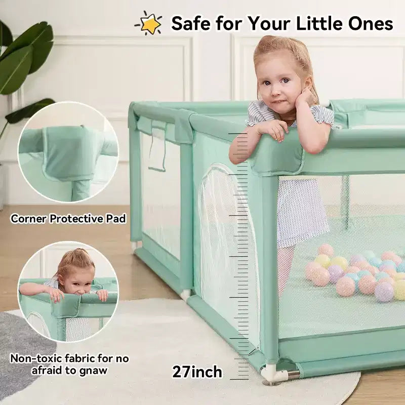 GOTGELIF 71x59 4-Panel Baby Playpen Spacious & Secure Portable Playard
