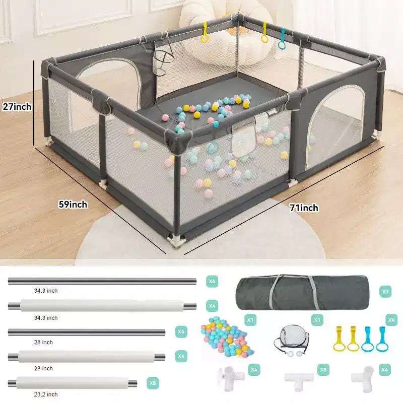 GOTGELIF 71x59 4-Panel Baby Playpen Spacious & Secure Portable Playard