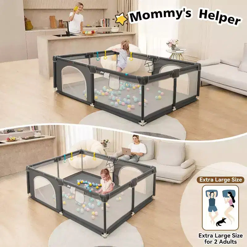 GOTGELIF 71x59 4-Panel Baby Playpen Spacious & Secure Portable Playard