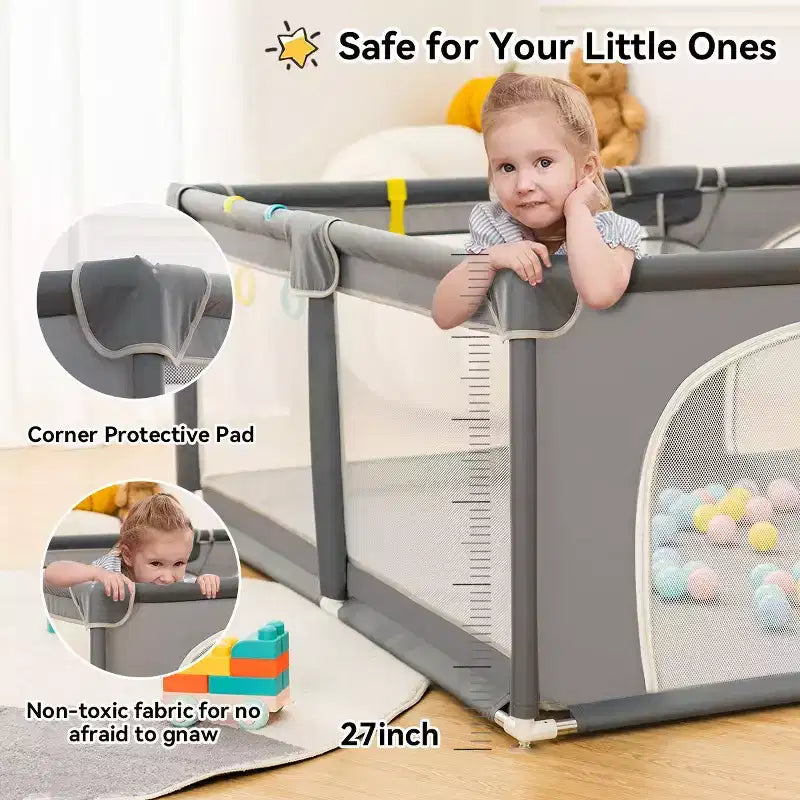 GOTGELIF 71x59 4-Panel Baby Playpen Spacious & Secure Portable Playard