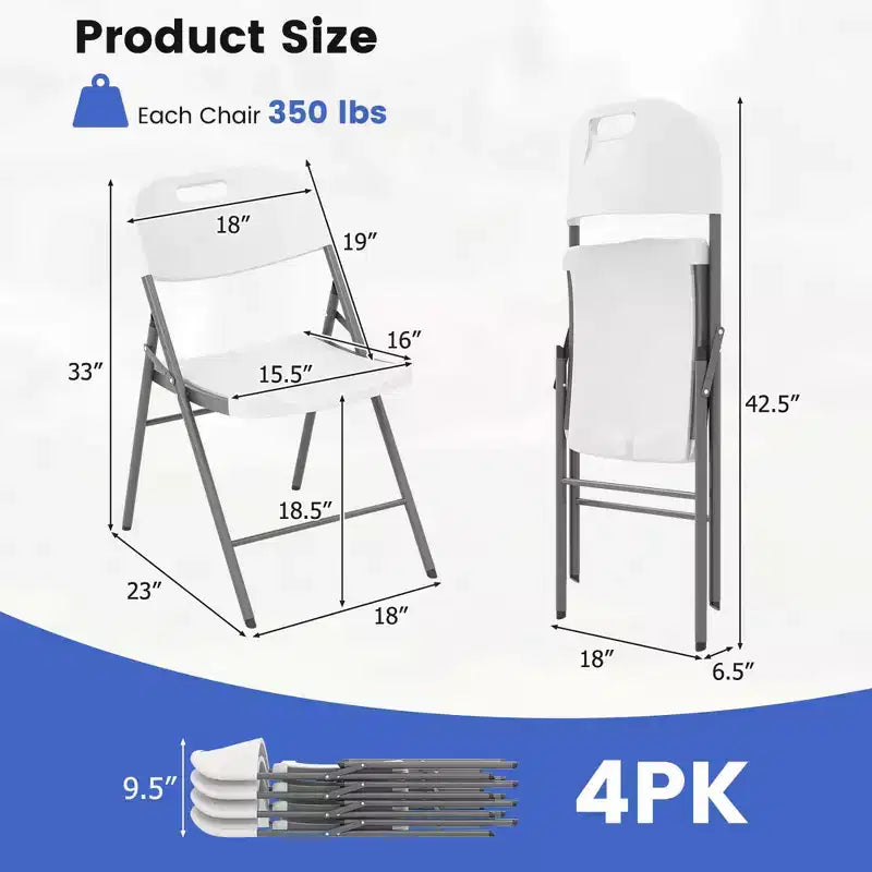 Costway Folding Chairs Set of 4/8/12 HDPE Plastic Chairs with Metal Frame for Home Office