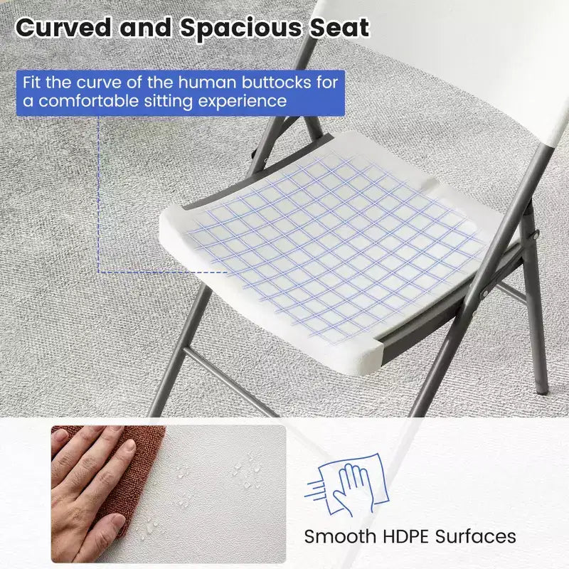 Costway Folding Chairs Set of 4/8/12 HDPE Plastic Chairs with Metal Frame for Home Office