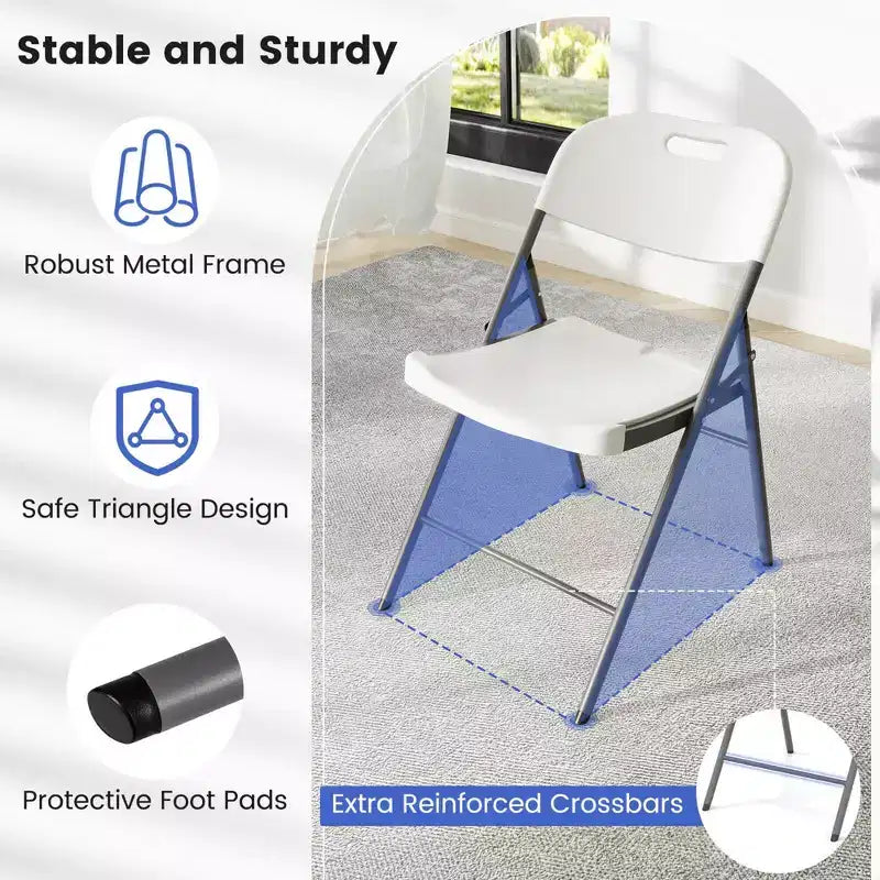 Costway Folding Chairs Set of 4/8/12 HDPE Plastic Chairs with Metal Frame for Home Office