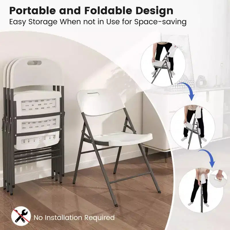 Costway Folding Chairs Set of 4/8/12 HDPE Plastic Chairs with Metal Frame for Home Office