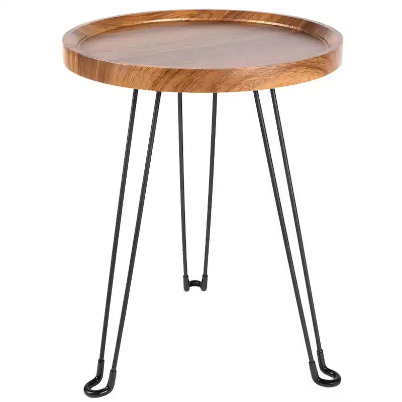 The Lakeside Collection Round Wooden Side Table with Metal Foldable Legs - 15D -