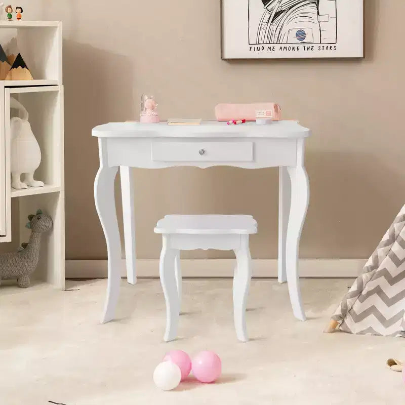Costway Kids Vanity Table & Stool Princess Dressing Make Up Play Set for Girls White/Pink