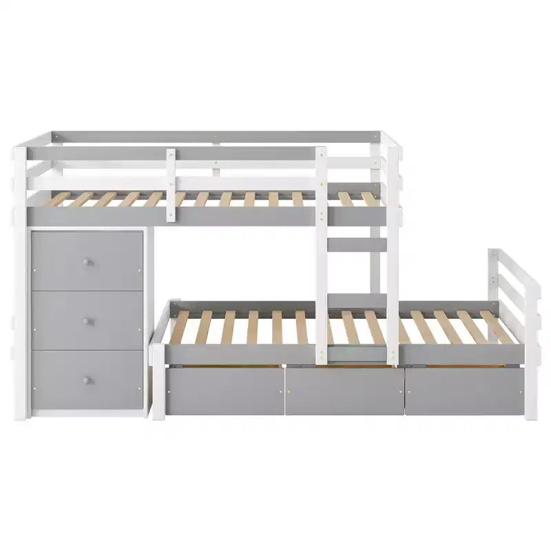 Twin over Twin Wooden Bunk Bed Frame with Drawers and Ladder -ModernLuxe
