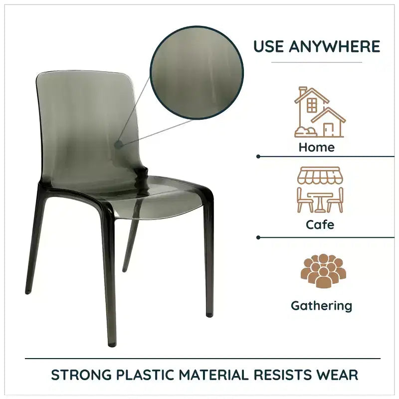 LeisureMod Murray Mid-Century Modern Dining Chair - Waterfall Edge Design Acrylic, Ergonomic and Stackable, Set of 4