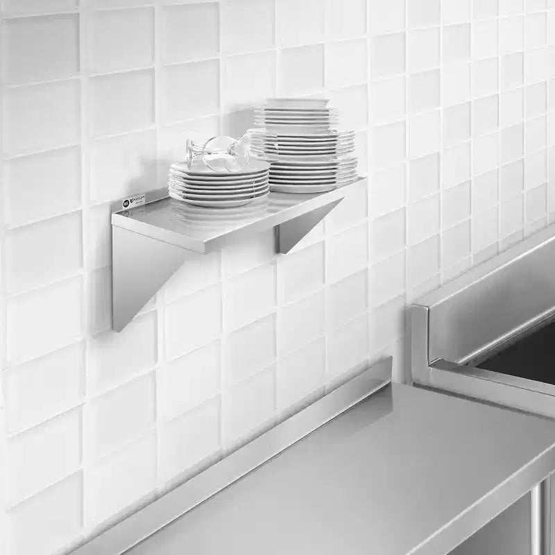 KUTLER Stainless Steel Shelf, NSF Commercial Wall Mount Shelves w/ Backsplash, Floating Metal Mounted Shelving for Restaurant, Kitchen, Home