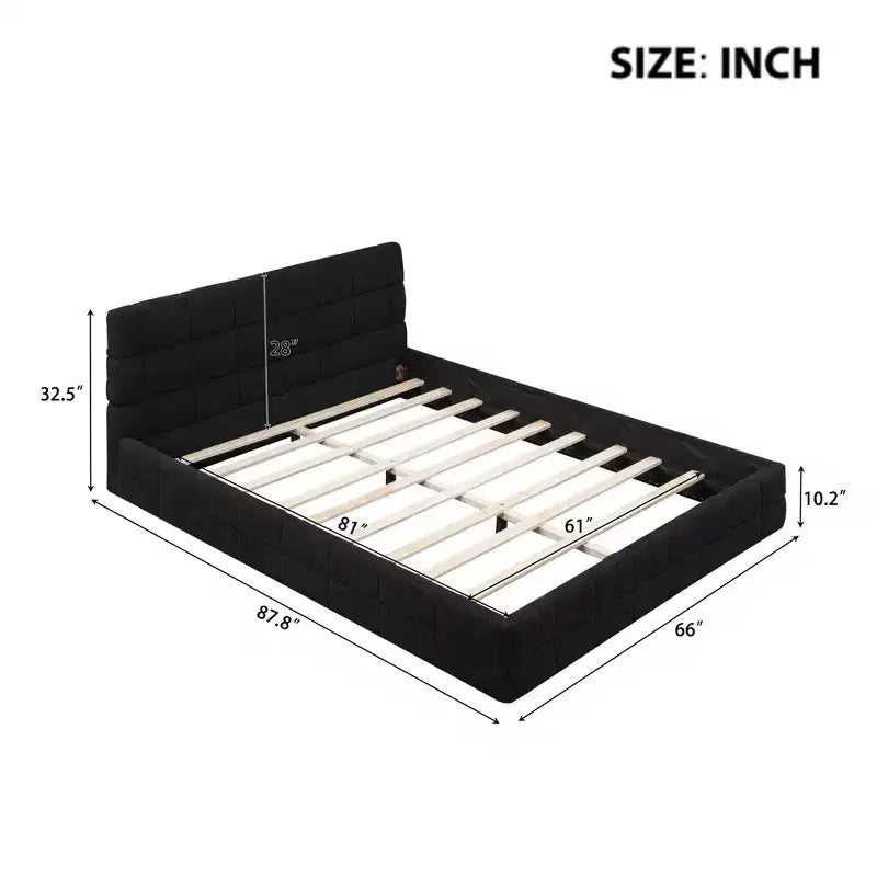 Whisen Elegant Queen Size Fully Upholstered Platform Bed with Headboard