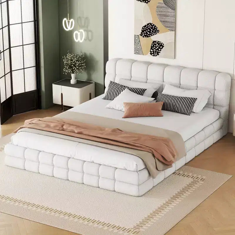 Whisen Elegant Queen Size Fully Upholstered Platform Bed with Headboard