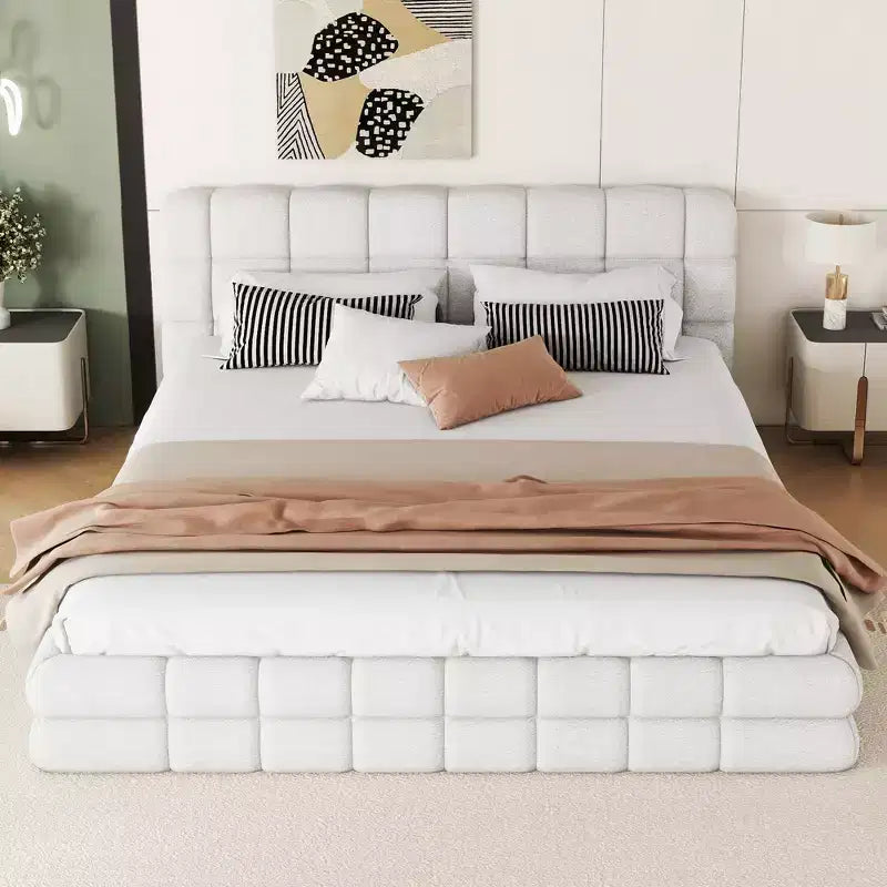 Whisen Elegant Queen Size Fully Upholstered Platform Bed with Headboard