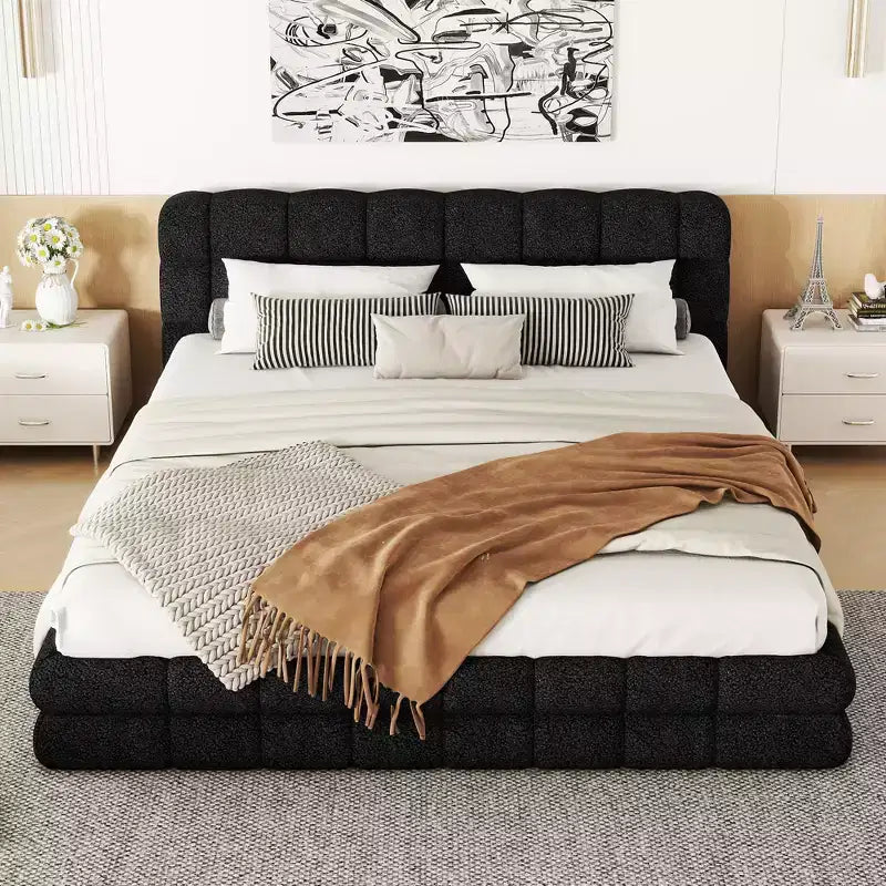 Whisen Elegant Queen Size Fully Upholstered Platform Bed with Headboard